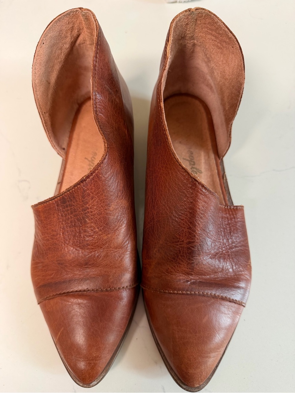 Free People Brown Leather Pointed-Toe Slip-Ons